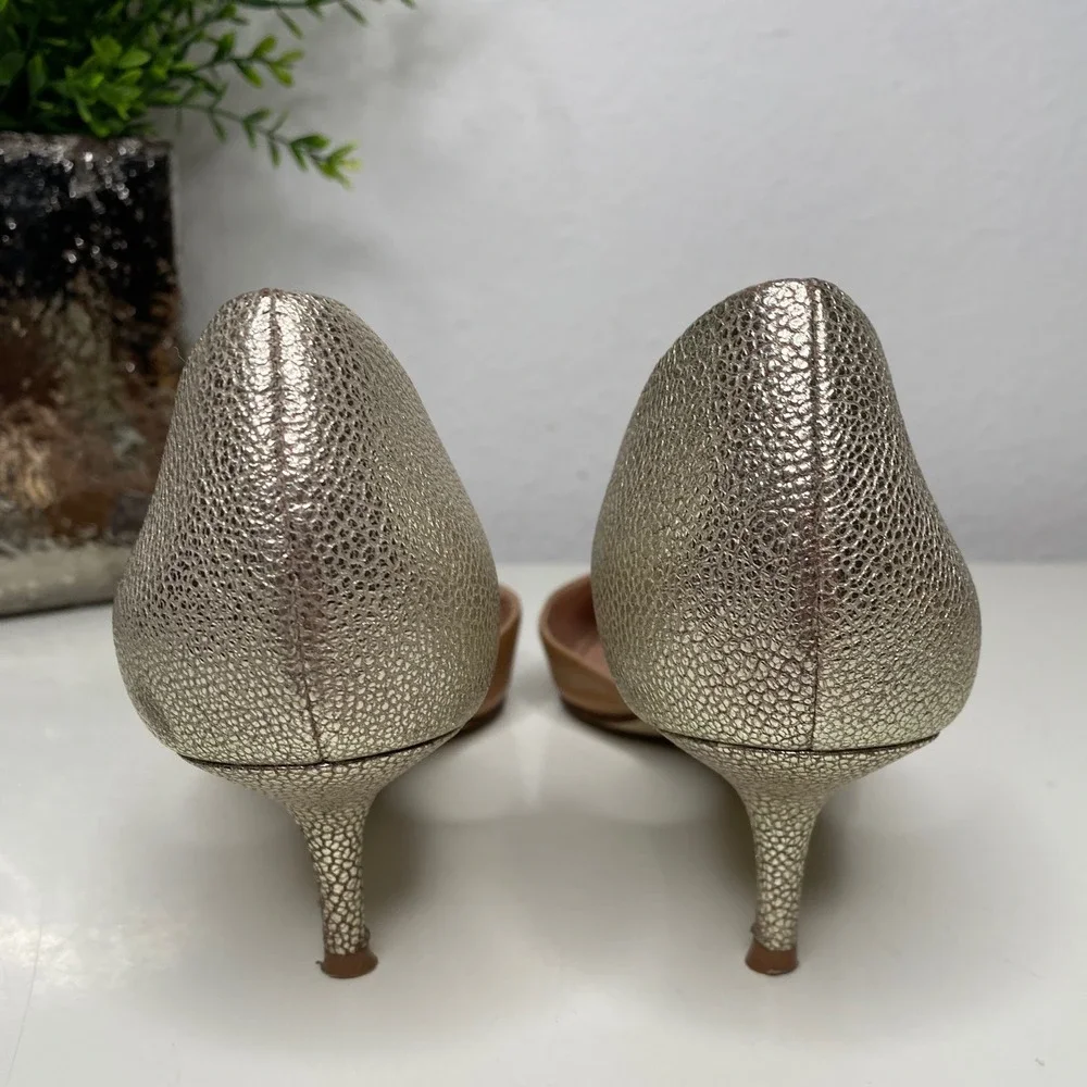Enzo Angiolini Gabrino d'Orsay Pumps Tan Gold Leather Metallic Kitten Heel 6.5M
